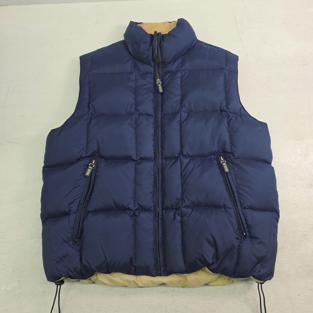 Silver Rider Reversible Goose Down‎ Puffer Vest Jacket Men's Sz XL Blue Beige